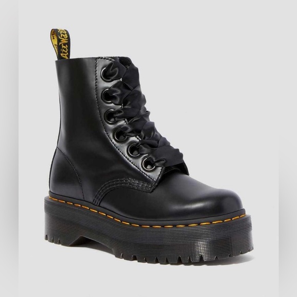Dr. Martens Shoes - Dr Martens Molly Black Leather Platform Boots-